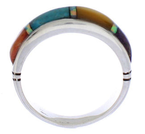 Genuine Sterling Silver Multicolor Inlay Ring Size 6-3/4 ZX35477